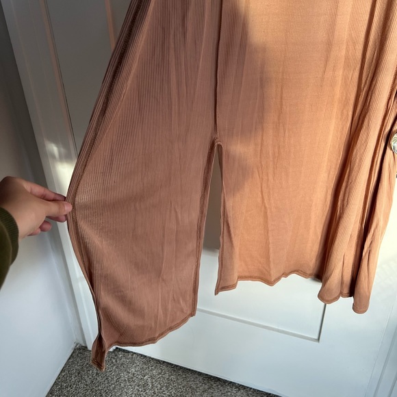 Boohoo Open-Front Ribbed Duster Cardigan, Camel Color, Size M - Picture 3 of 5